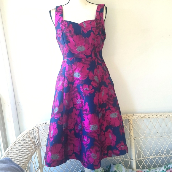 ModCloth pink and navy fit n flare dress - Picture 2 of 7